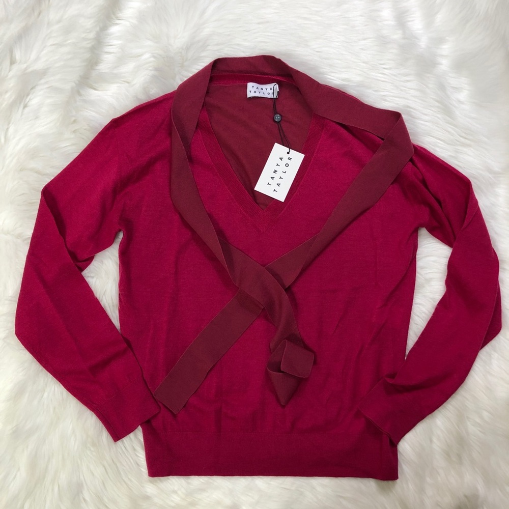 NWT Tanya Taylor Jacque Colorblock Tie Sweater Red Wool Size M